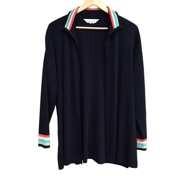 Misook Black Open Front Cardigan With Colorful Accents Size L - Picture 8 of 11